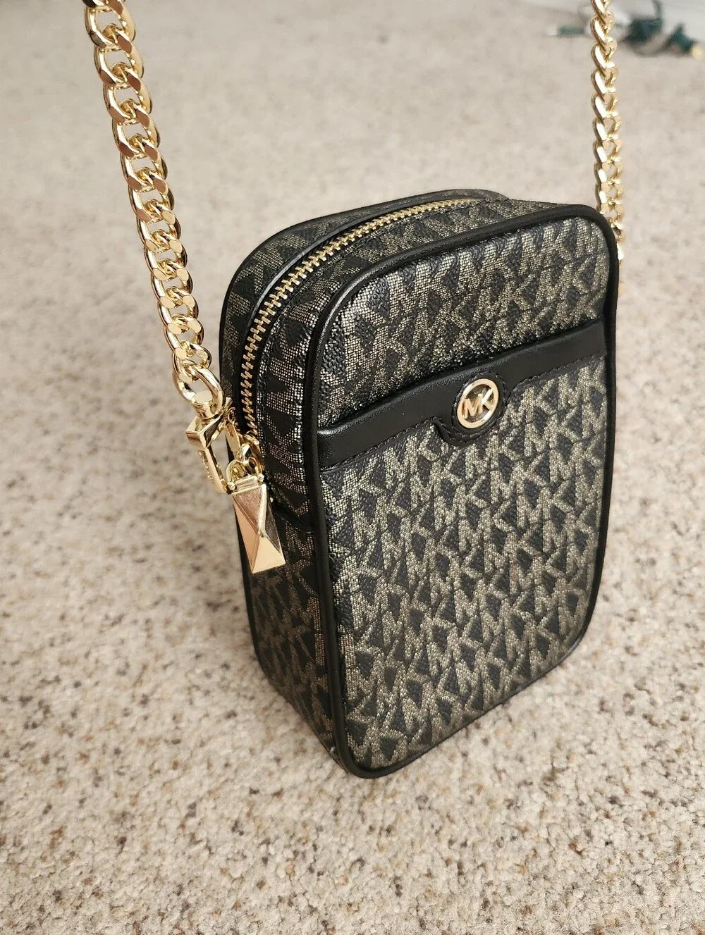 Michael Kors Blaire Black/Gold Small  Signature Logo Chain Crossbody Bag